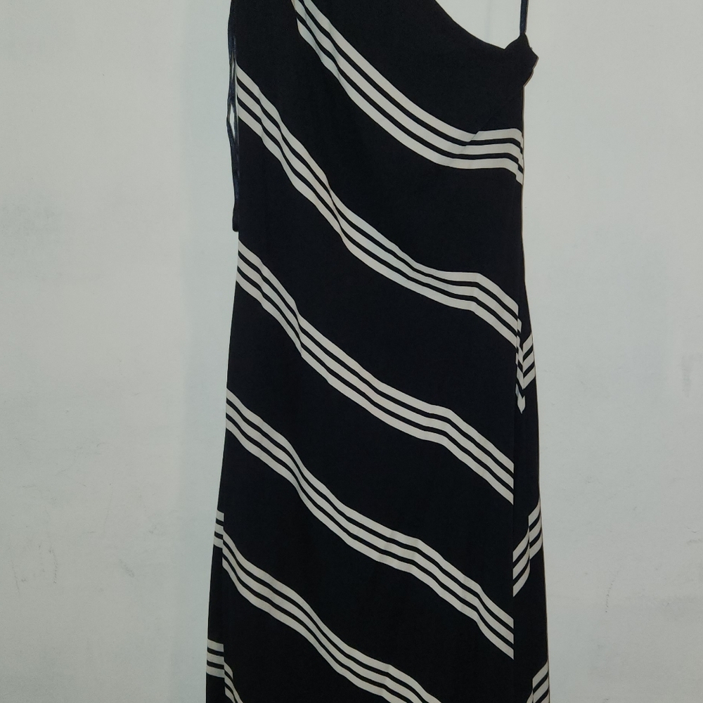 Ralph Lauren One Shoulder Maxi Dress - Silk Blue and White Size 4 - Picture 10 of 13
